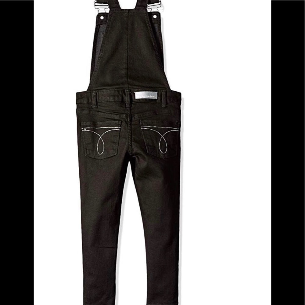 Denim bib overalls.